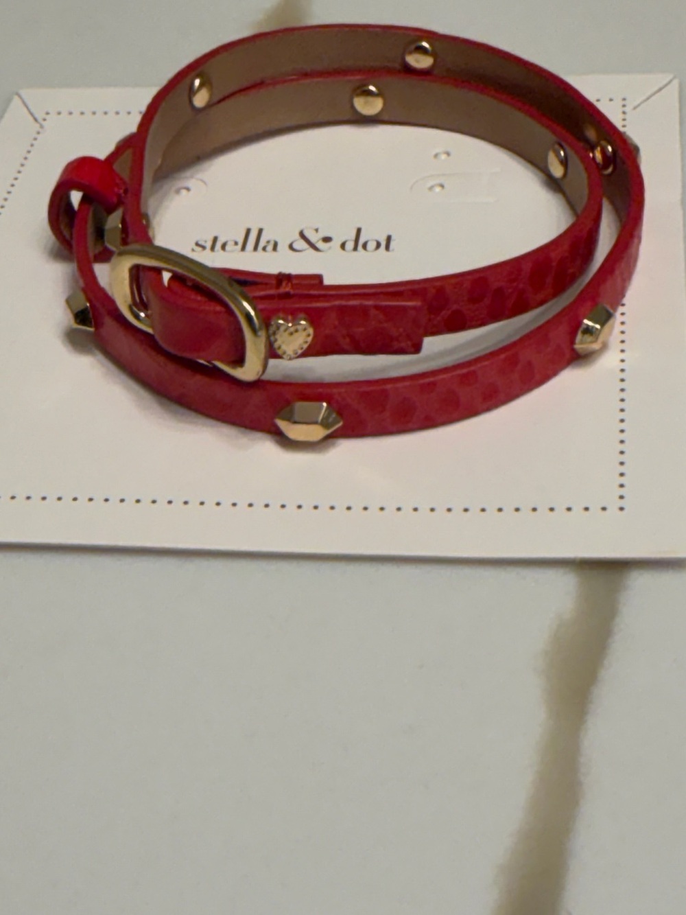 Stella & Dot leather Double-Wrap Bracelet with Gold Studs